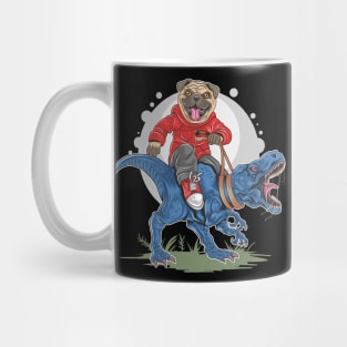 cute pug dog riding a t-rex Mug